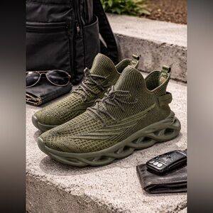 Green Knit High-Top Sneakers